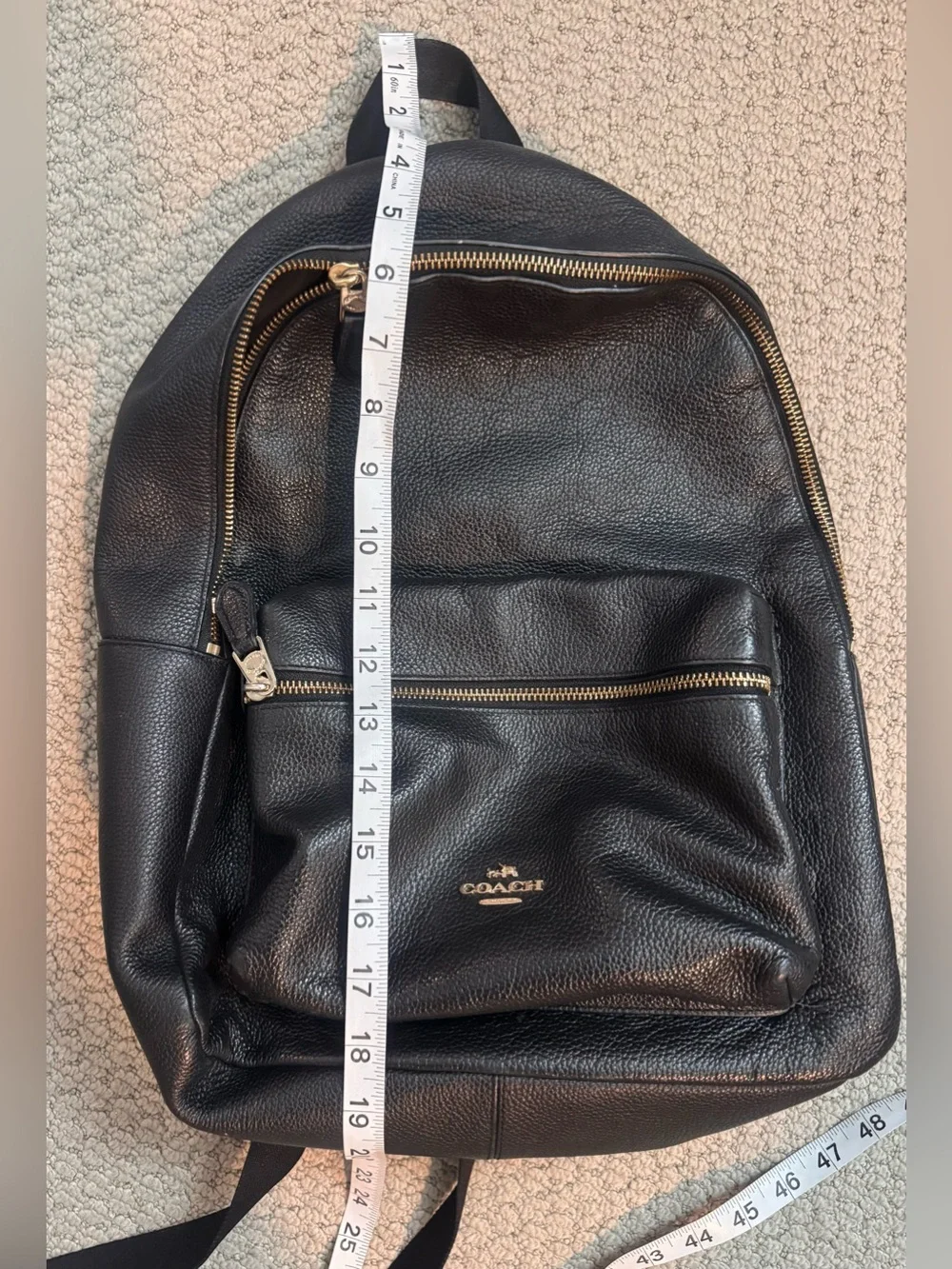 Coach Charlie Medium Backpack Black Pebbled Leather‎ Gold Hardware F30550